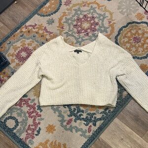 Kendall & Kylie Cream V-Neck Cropped Sweater